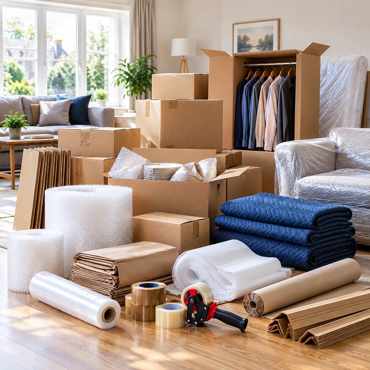 Moving boxes and packing materials ready for a move