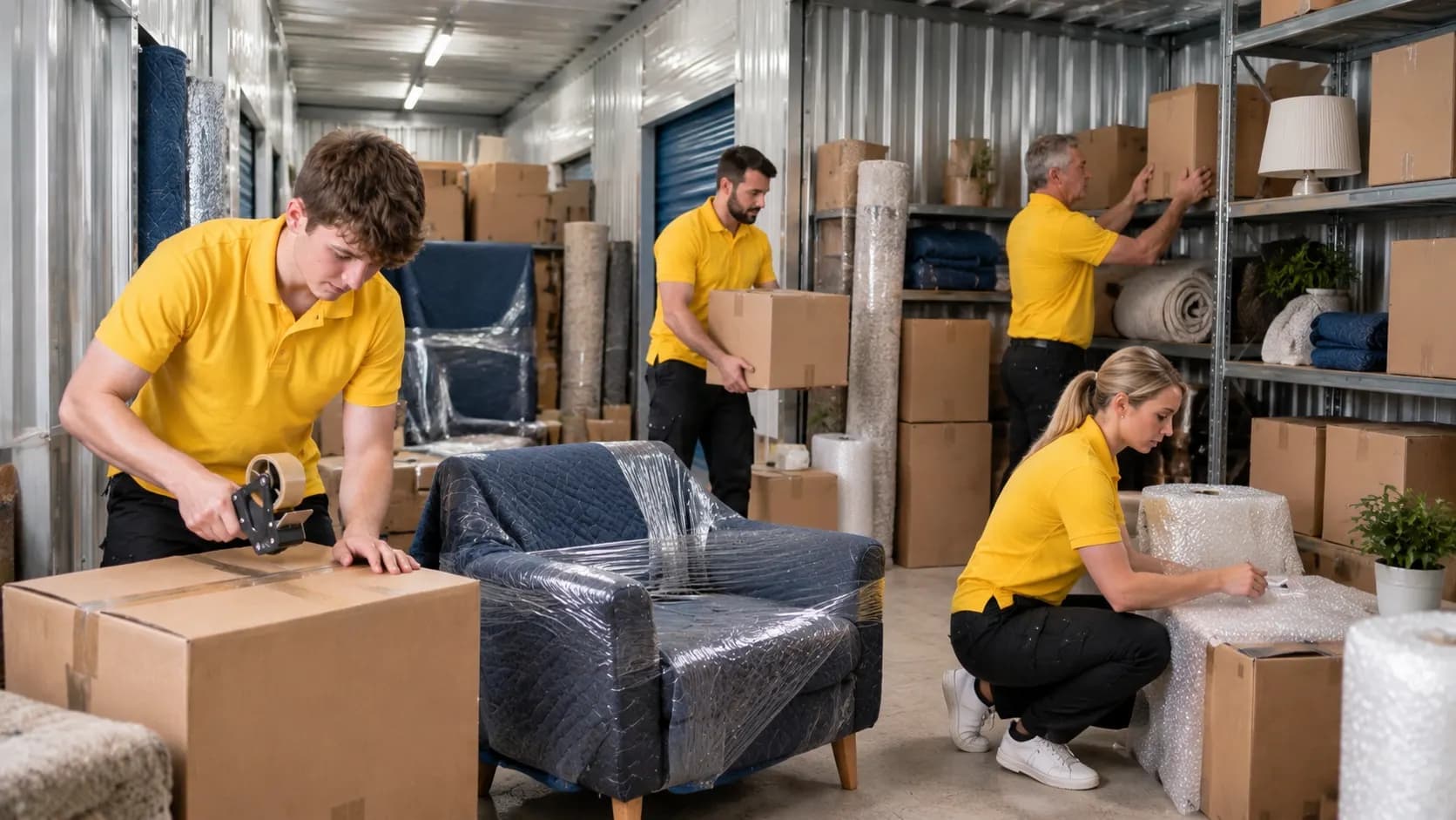 Storage support arranged alongside a moving service