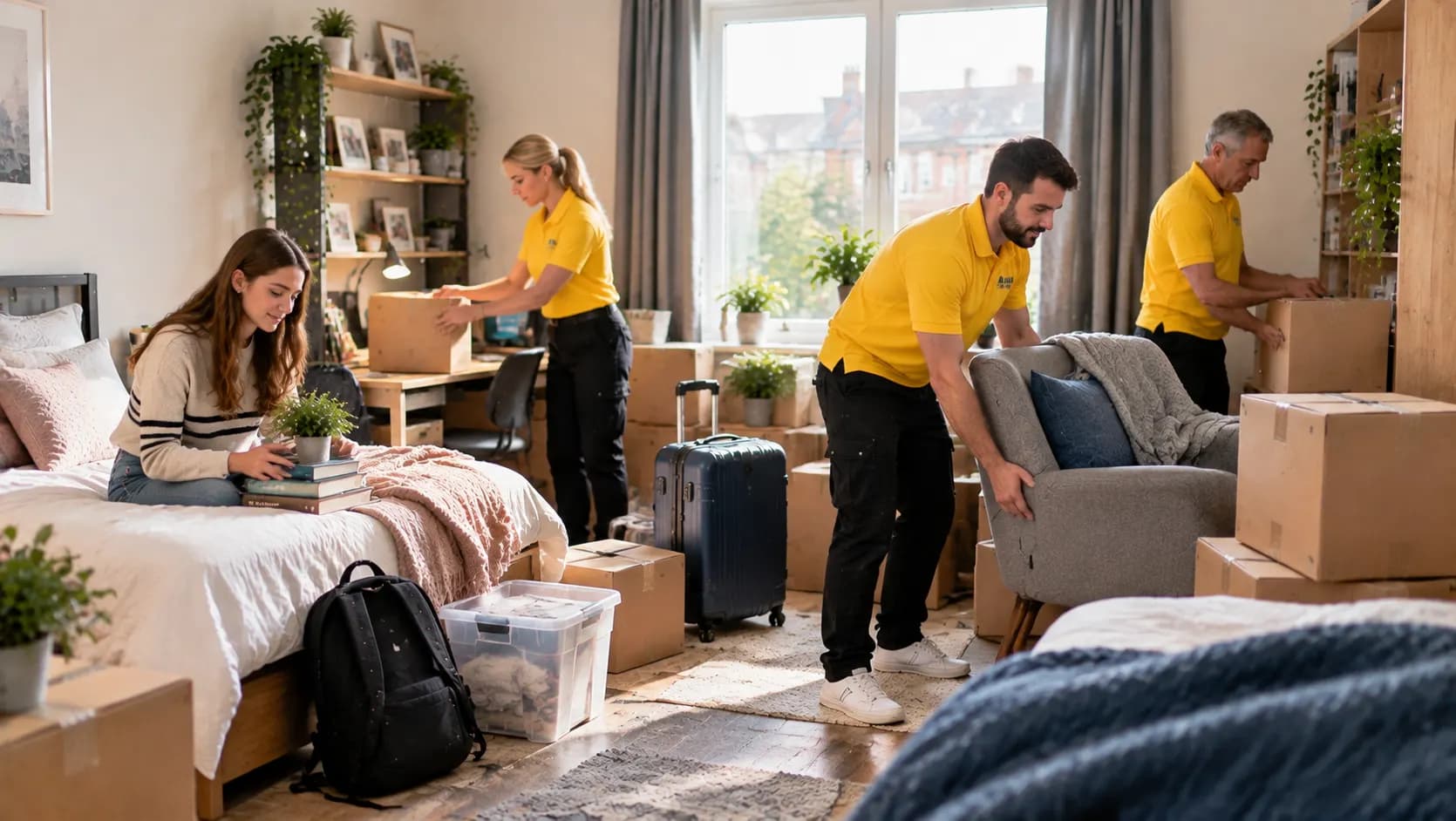 Student moving support with belongings packed for a move